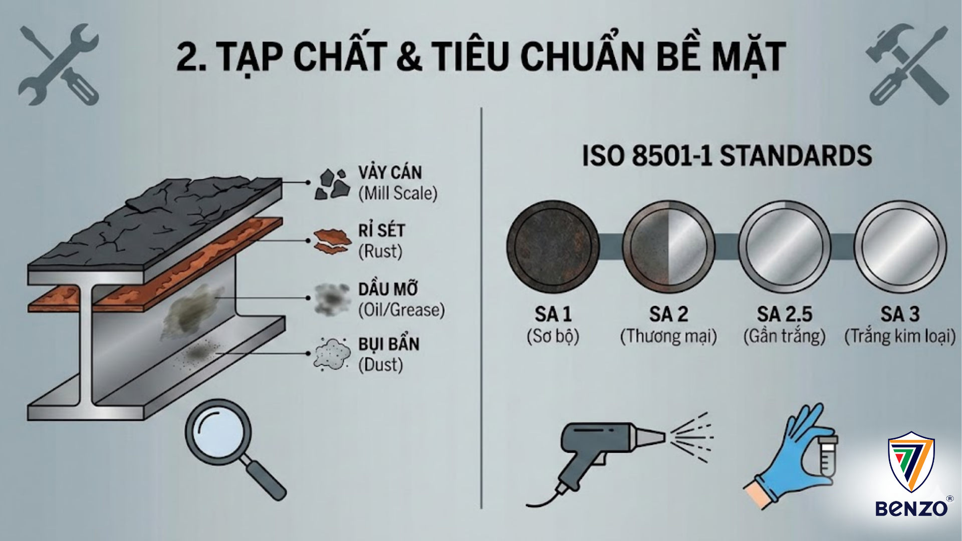 Các tạp chất điển hình và tiêu chuẩn đánh giá bề mặt