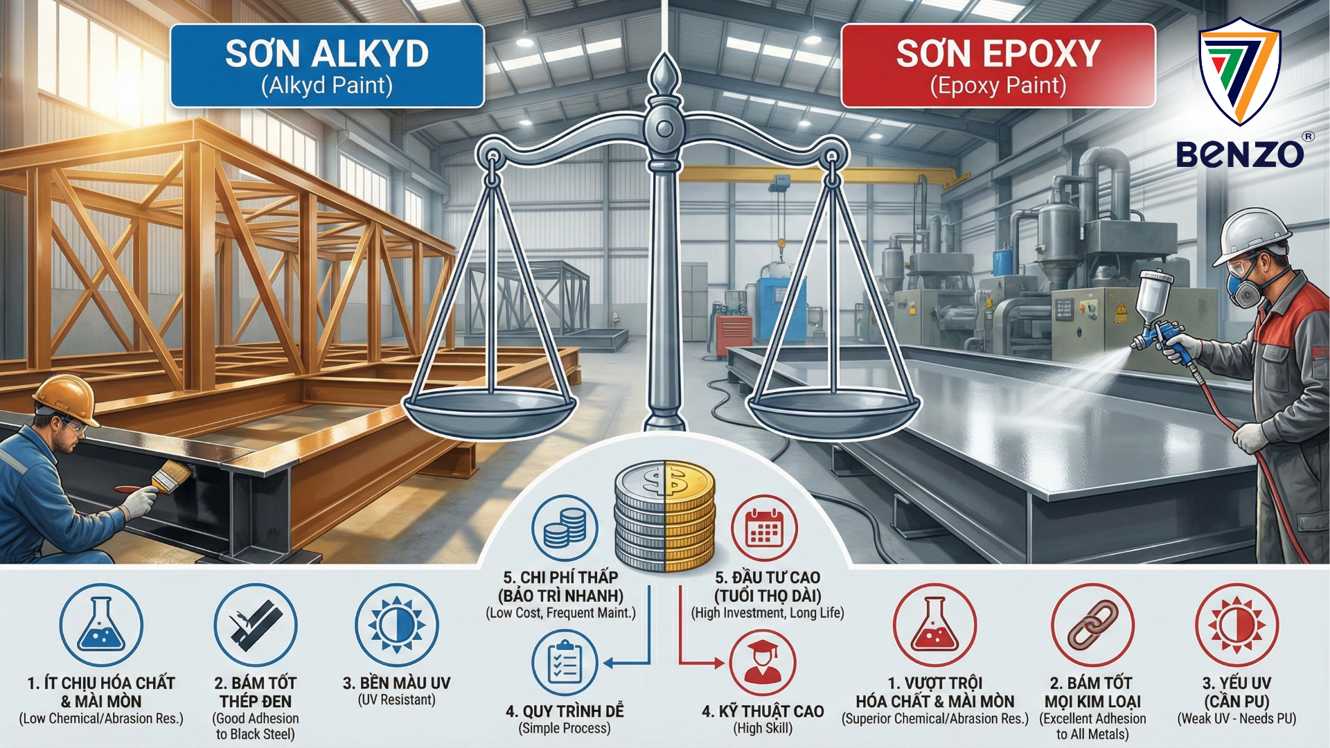 5 điểm khác biệt cốt lõi giữa Sơn Alkyd và Sơn Epoxy
