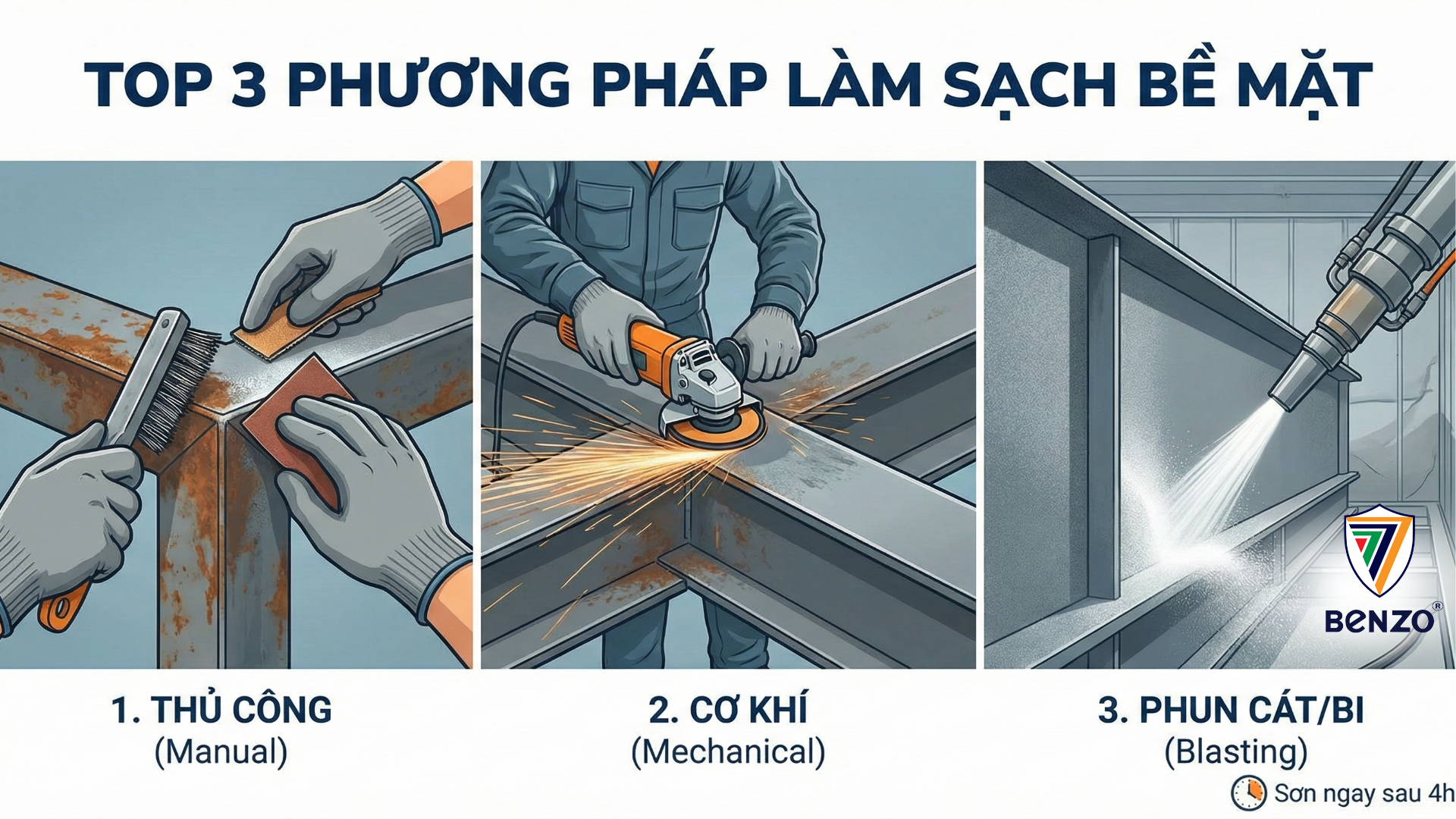 Top 3 phương pháp thi công làm sạch bề mặt phổ biến