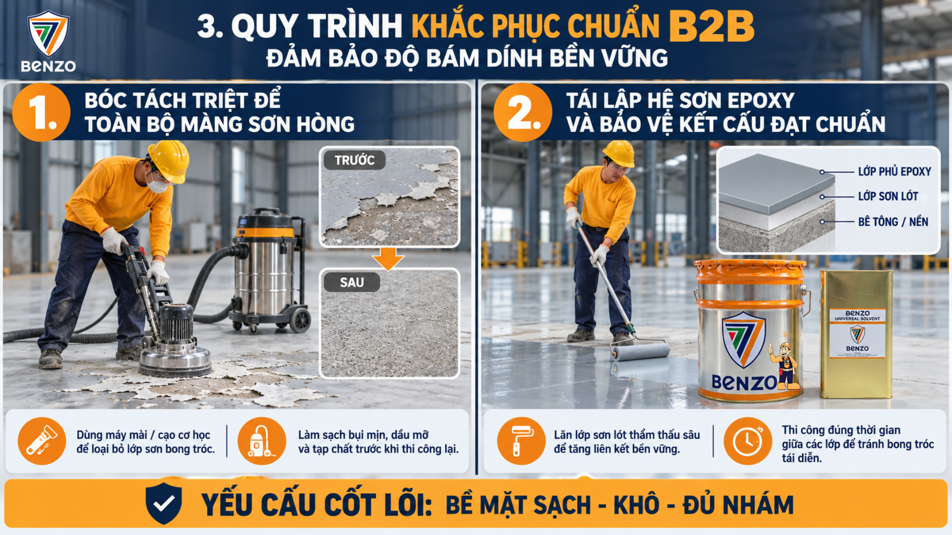 Quy Trình Khắc Phục Chuẩn B2B Đảm Bảo Độ Bám Dính Bền Vững