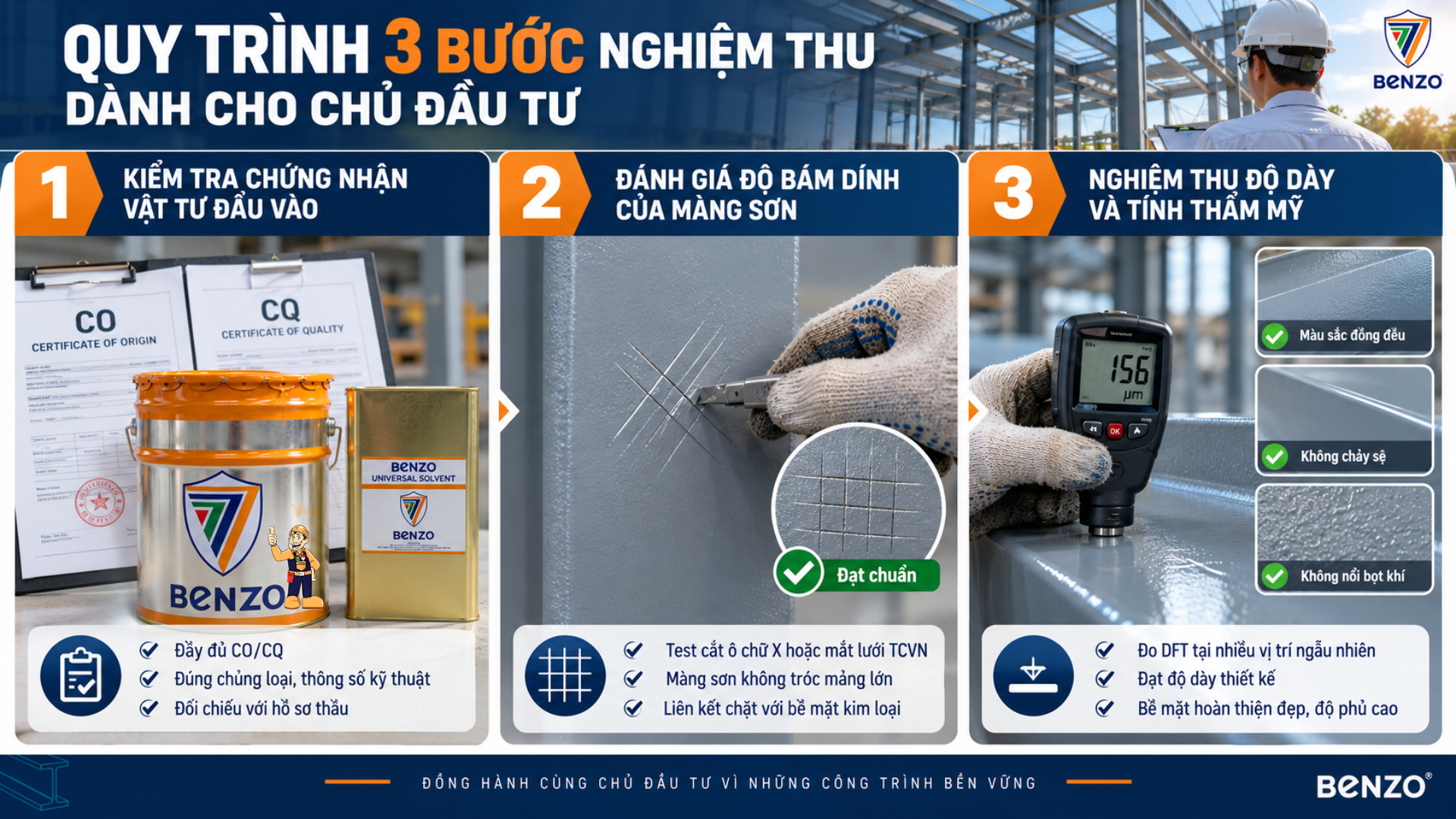 Sơn kết cấu thép là gì: 3 điều chủ đầu tư cần biết khi nghiệm thu 3 Quy trình 3 bước nghiệm thu dành cho chủ đầu tư