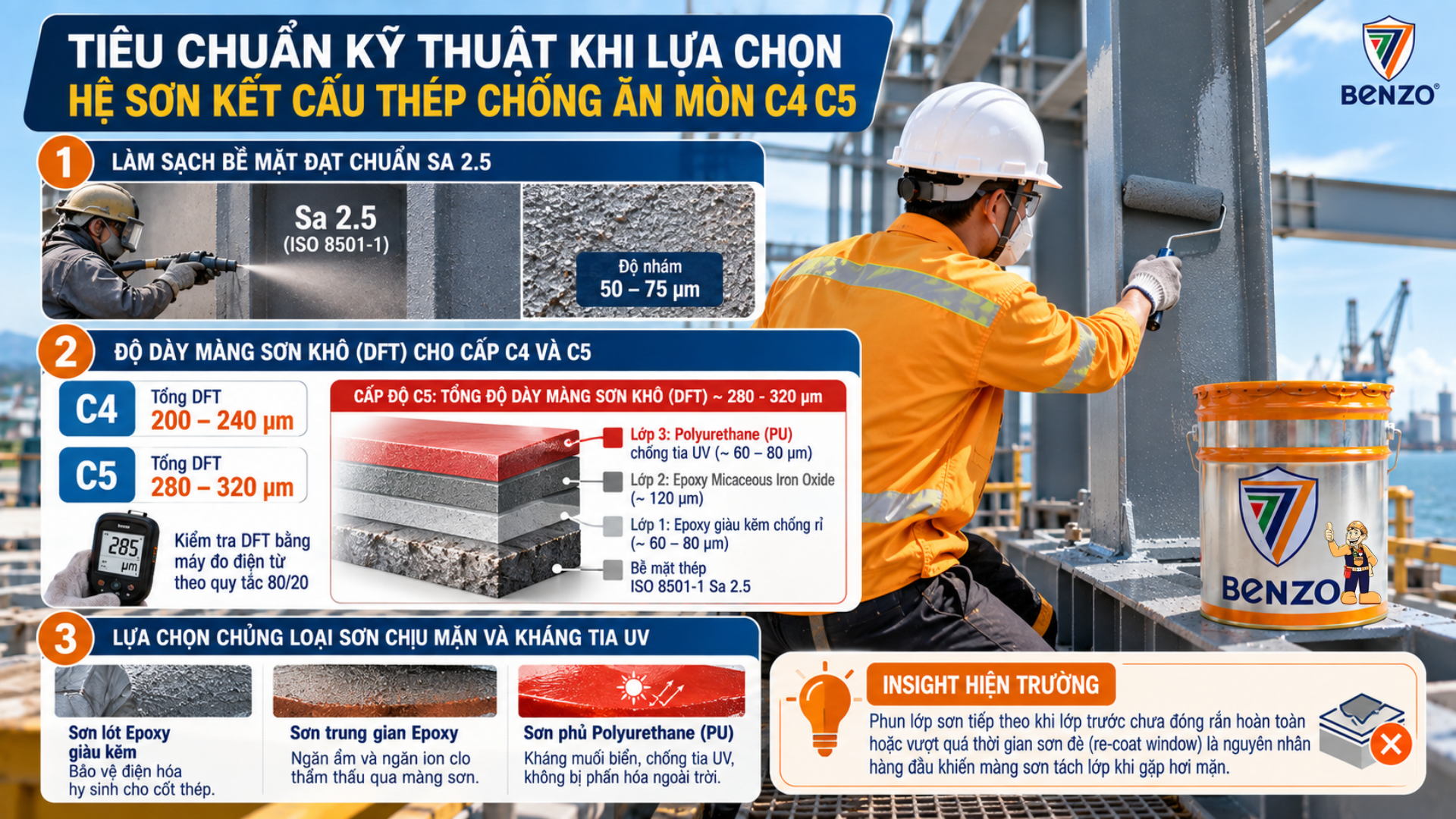 Hệ Sơn Kết Cấu Thép Chống Ăn Mòn C4 C5: 3 Tiêu Chuẩn Cho Nhà Xưởng Ven Biển Mà Chủ Đầu Tư Cần Biết 2 Tiêu Chuẩn Kỹ Thuật Khi Lựa Chọn Hệ Sơn Kết Cấu Thép Chống Ăn Mòn C4 C5